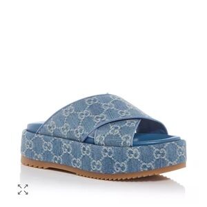 Gucci GG Blue Denim Crisscross Platform Sandals (Angelina)